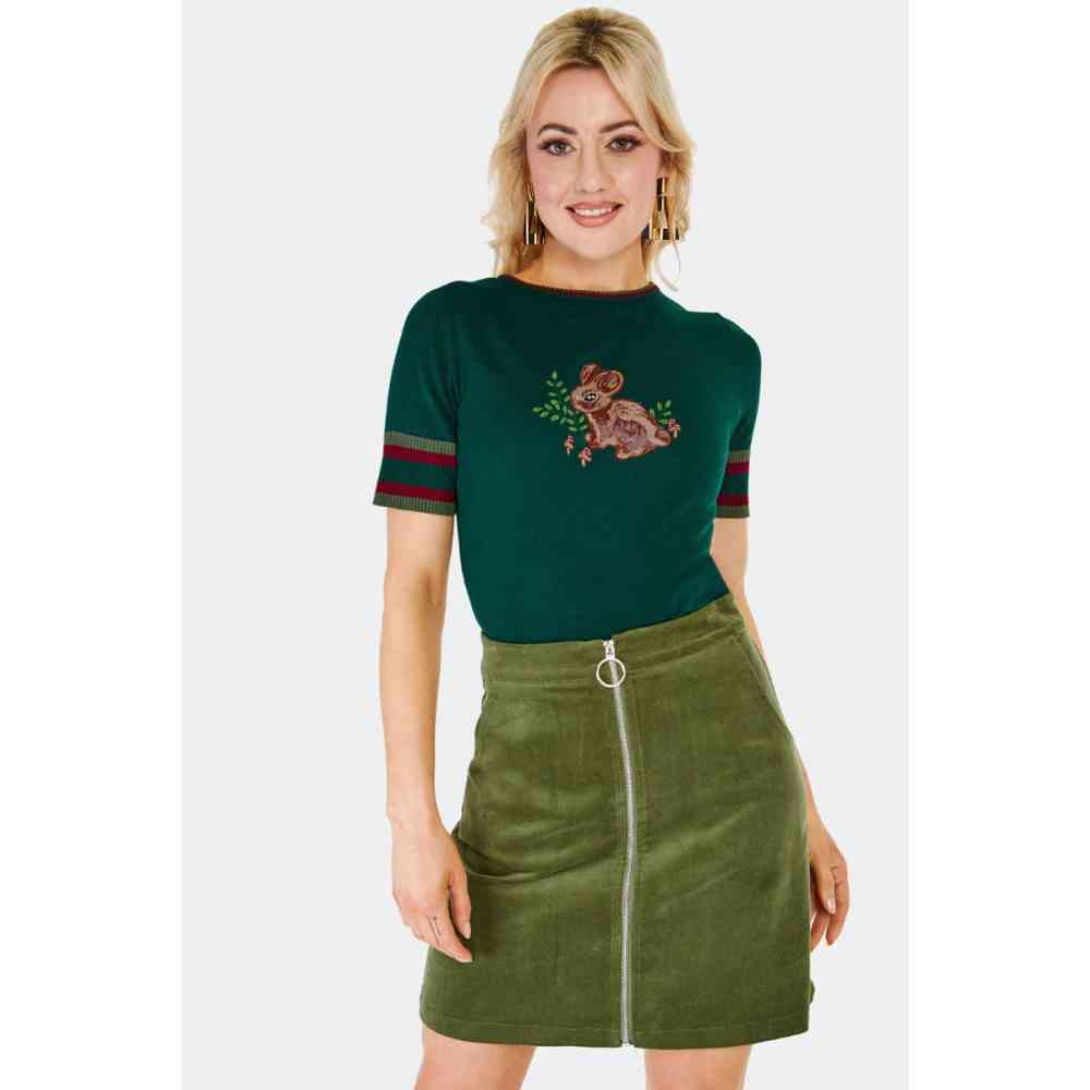 Voodoo Vixen - Forest Bunny Embroidered Sweatshirt - GrÃ¼n